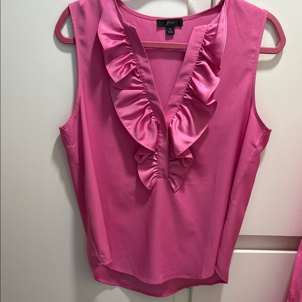 J. Crew Pink Ruffled Bib Collar Blouse